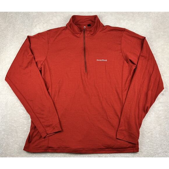 Montbell Jacket Men’s XL Red Super Merino Wool 1/4 Zip Pullover Performance - Picture 1 of 9
